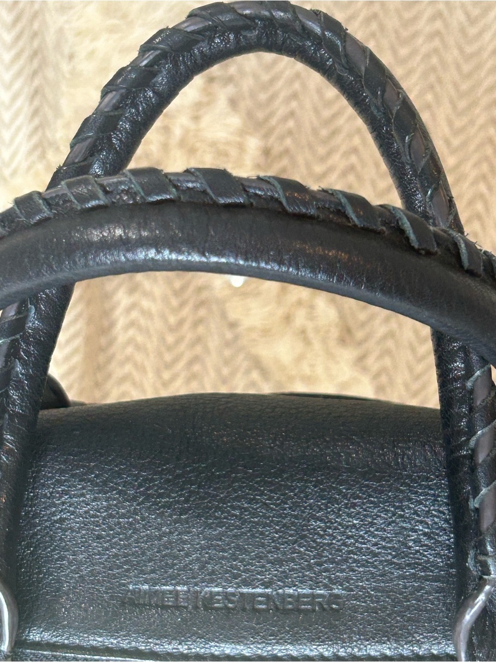 Aimee Kestenberg Black Leather Satchel with Gold Metallic Detail - Picture 4 of 12